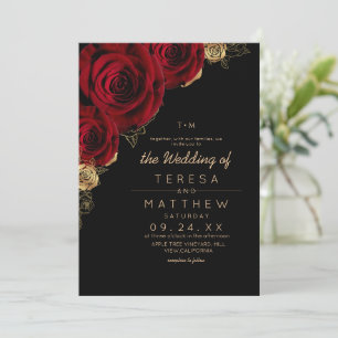 Schwarze und Burgunder-Rosen moderne Hochzeit Einladung
