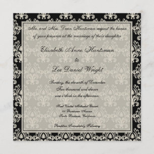 Schwarze und cremefarbene Vintage-Damask-Lack-Hoch Einladung