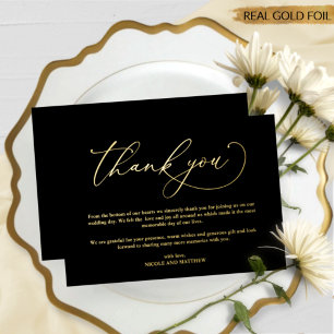 Schwarze und echte Goldfolie, Hochzeit Danke Karte