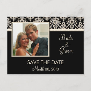 Schwarze und ElfenbeinDamast Save the Date Postkar Ankündigungspostkarte