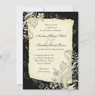 Schwarze und elfenbeinfarbene florale Hochzeitsein Einladung