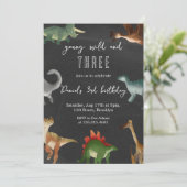 Schwarze und farbenfrohe Printable Dinosaurier zum Einladung (Stehend Vorderseite)