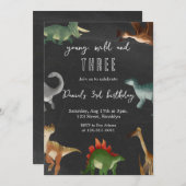 Schwarze und farbenfrohe Printable Dinosaurier zum Einladung (Vorne/Hinten)