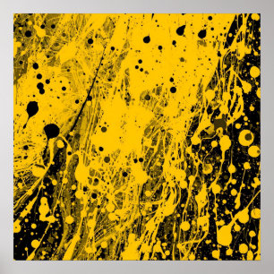 Schwarze und gelbe Farbspritzer Poster