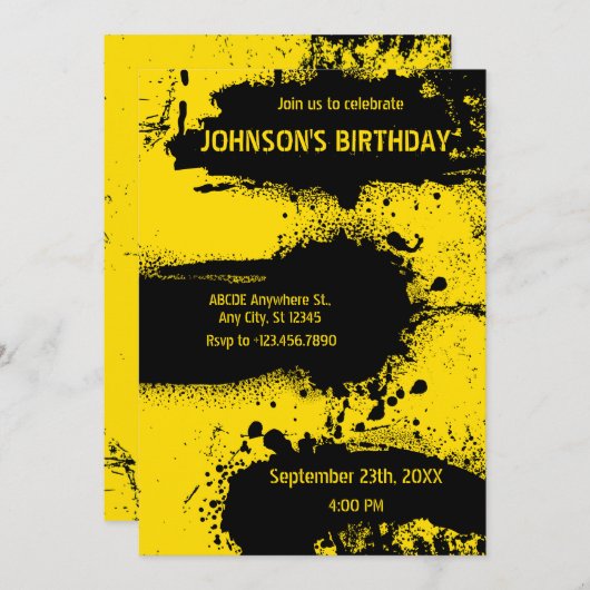 SCHWARZE UND GELBE GRUNDTEXTURE EINLADUNG (Vorne/Hinten)