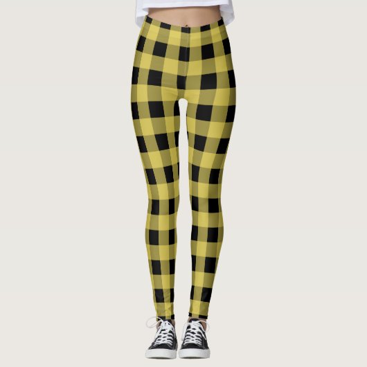 Schwarze und gelbe karierte Muster-Leggings Leggings (Vorderseite)