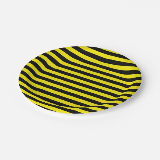 Schwarze und gelbe Streifen-PapierTeller Pappteller (Schrägansicht)