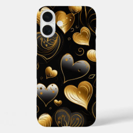 SCHWARZE UND GOLD ABSTRAKTE VALENTINE LIEBE HERZEN iPhone 16 PLUS HÜLLE
