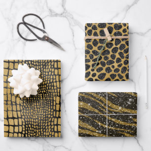SCHWARZE UND GOLD ALLIGATOR LEOPARD TIGER PATTER GESCHENKPAPIER SET