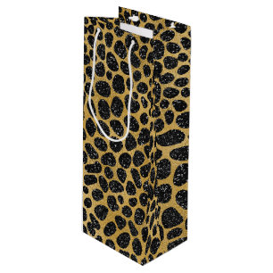 SCHWARZE UND GOLD LEOPARDSPOTS GESCHENKTÜTE FÜR WEINFLASCHEN