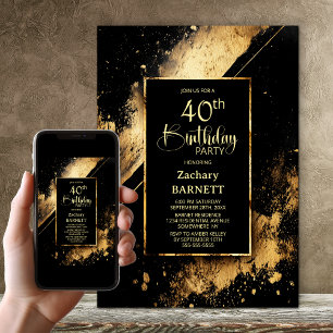 Schwarze und goldene 40. Geburtstagsfeier Einladung