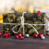 Schwarze und goldene Abstrakte Weihnachtsschneeflo Geschenkpapier