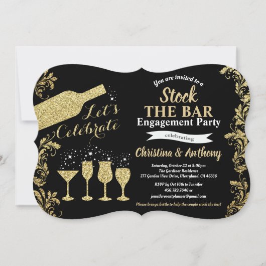 Schwarze und goldene Aktien der Bar-Partei Einladung (Vorderseite)