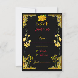 Schwarze und goldene Antwortkarte RSVP Karte