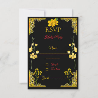 Schwarze und goldene Antwortkarte RSVP Karte