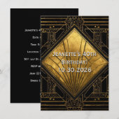 Schwarze und goldene Art Deco-Einladung Einladung (Vorne/Hinten)