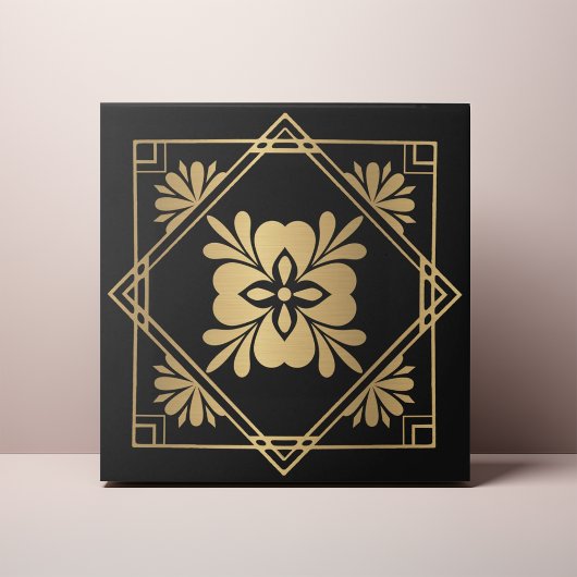 Schwarze und goldene Art Deco Fliese