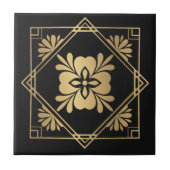 Schwarze und goldene Art Deco Fliese (Vorderseite)