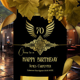 Schwarze und goldene Art Deco Frohe Geburtstag Weinetikett