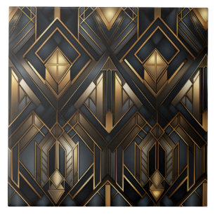 Schwarze und goldene Art Deco gerahmte Diamanten Fliese