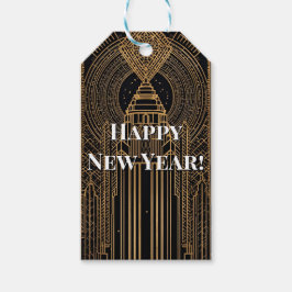 Schwarze und goldene Art Deco Geschenkanhänger