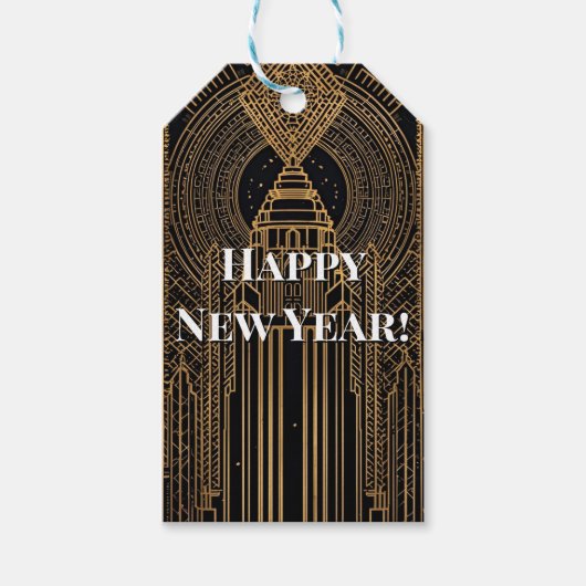 Schwarze und goldene Art Deco Geschenkanhänger (Vorderseite)
