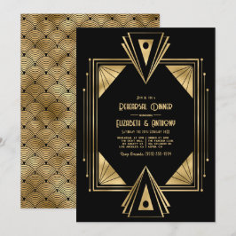Schwarze und goldene Art Deco Gold Probe-Dinner-Ei Einladung