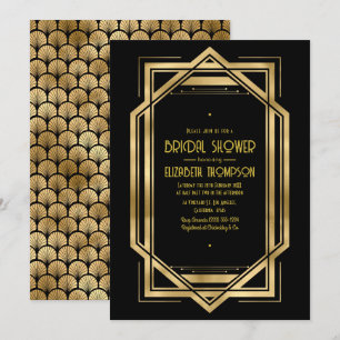 Schwarze und goldene Art Deco Goldene Hochzeitsdus Einladung