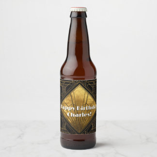 Schwarze und goldene Art Deco-Papier-Servietten Bierflaschenetikett