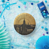 Schwarze und goldene Art Deco Papierplatten Pappteller (Party)
