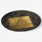 Schwarze und goldene Art Deco Pappteller (Schrägansicht)