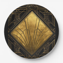 Schwarze und goldene Art Deco Pappteller