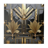 Schwarze und goldene Art Deco Schönheit Fliese (Vorderseite)