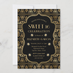 Schwarze und goldene Art Deco Vintage-Rahmen Sweet Einladung