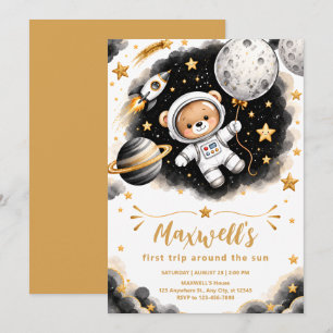 Schwarze und goldene Astronauten-Einladung zum 1. Einladung