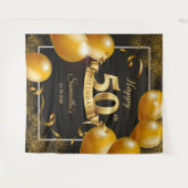 Schwarze und goldene Ballons 50. Geburtstag Wandteppich (Vorderseite (Horizontal))