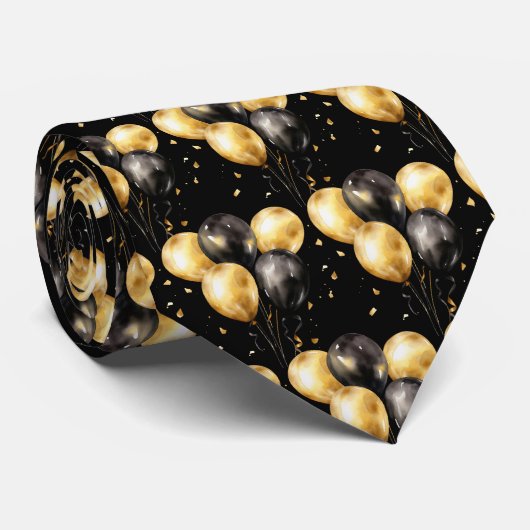 Schwarze und goldene Ballons Krawatte (Gerollt)