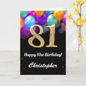 Schwarze und goldene Ballons zum 81. Geburtstag Karte (Gelbe Blume)