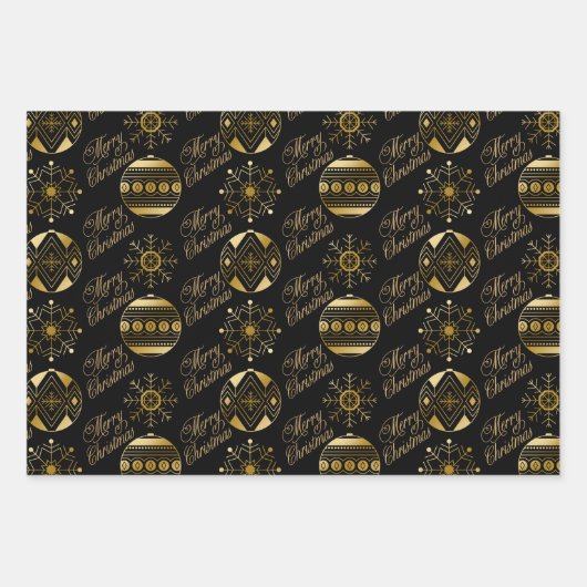 Schwarze und goldene Bauern und Schneeflocken Weih Geschenkpapier Set (Vorderseite 3)