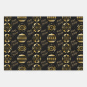 Schwarze und goldene Bauern und Schneeflocken Weih Geschenkpapier Set (Vorderseite 2)