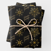 Schwarze und goldene Bauern und Schneeflocken Weih Geschenkpapier Set (Beispiel)