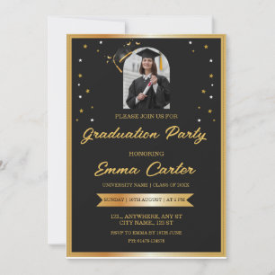 Schwarze und goldene benutzerdefinierte Foto-Einla Einladung