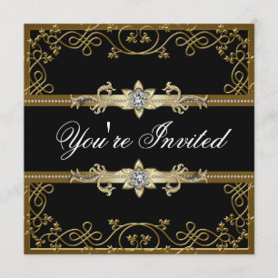 Schwarze und goldene Black-Tie-Party Einladung