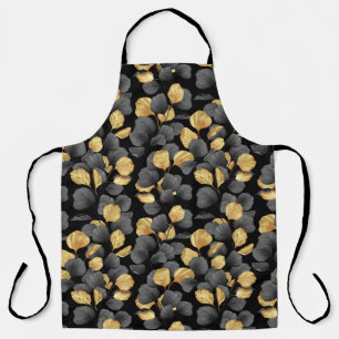 Schwarze und goldene Blätter. Muster Schürze