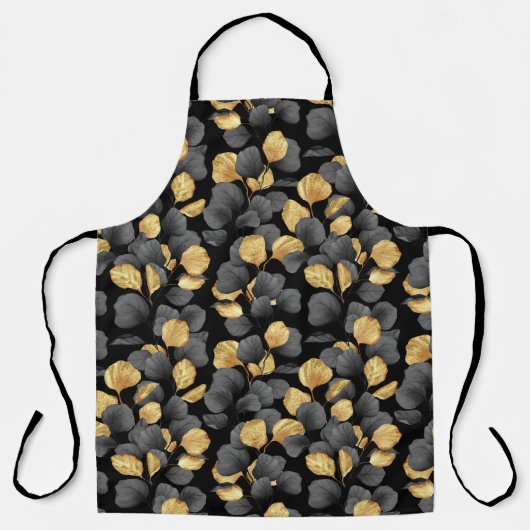 Schwarze und goldene Blätter. Muster Schürze (Vorderseite)