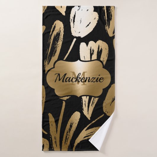 Schwarze und goldene Blume Badhandtuch Set (Badehandtuch)