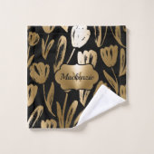 Schwarze und goldene Blume Badhandtuch Set (Waschlappen)