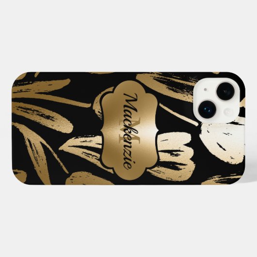 Schwarze und goldene Blume iPhone Hülle (Rückseite (Horizontal))