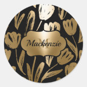 Schwarze und goldene Blume Runder Aufkleber (Vorderseite)