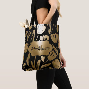 Schwarze und goldene Blume Tasche